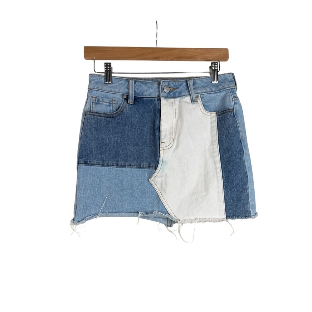 PacSun Patchwork Colorblock Denim Mini Skirt‎ size 25 Blue/White